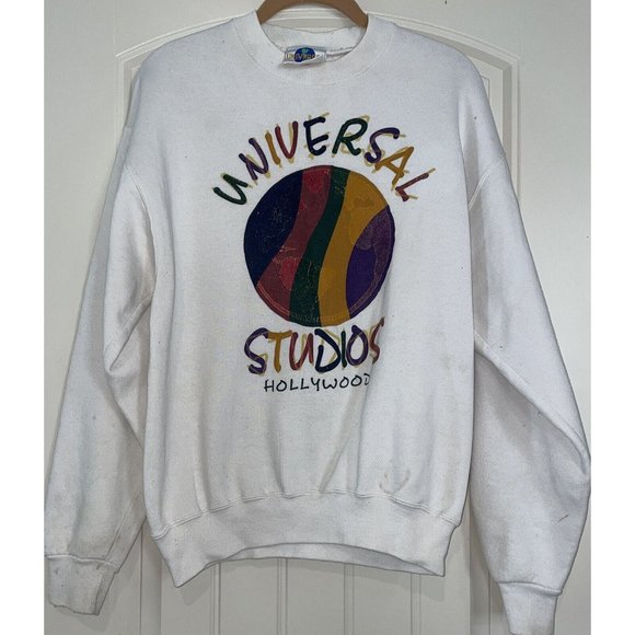 Vtg Universal Studios Hollywood Unisex Sz M Crewneck 90s Theme Park World Globe - Picture 1 of 10